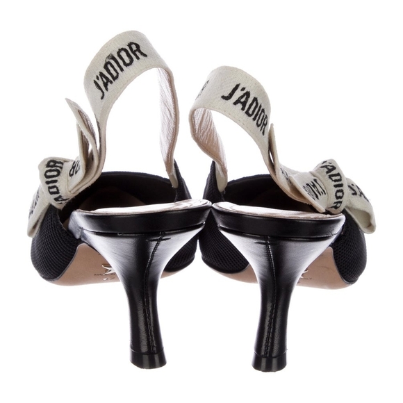 Dior J'adior Black Pointed Slingback Kitten Heel with Branded Ribbon - Picture 4 of 5